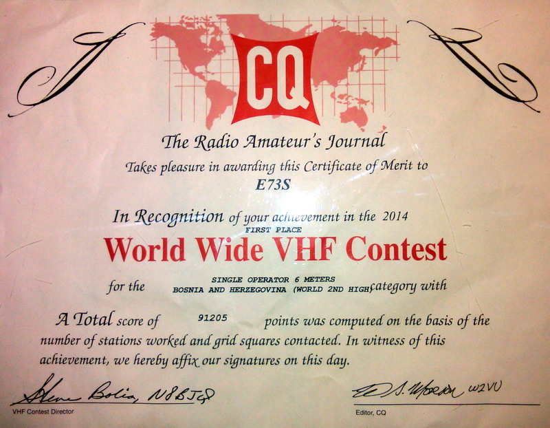 E73S 2. mjesto na 6m u CQ WW VHF 2014